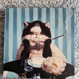 Chic Cat Canvas Art with Black and White Design